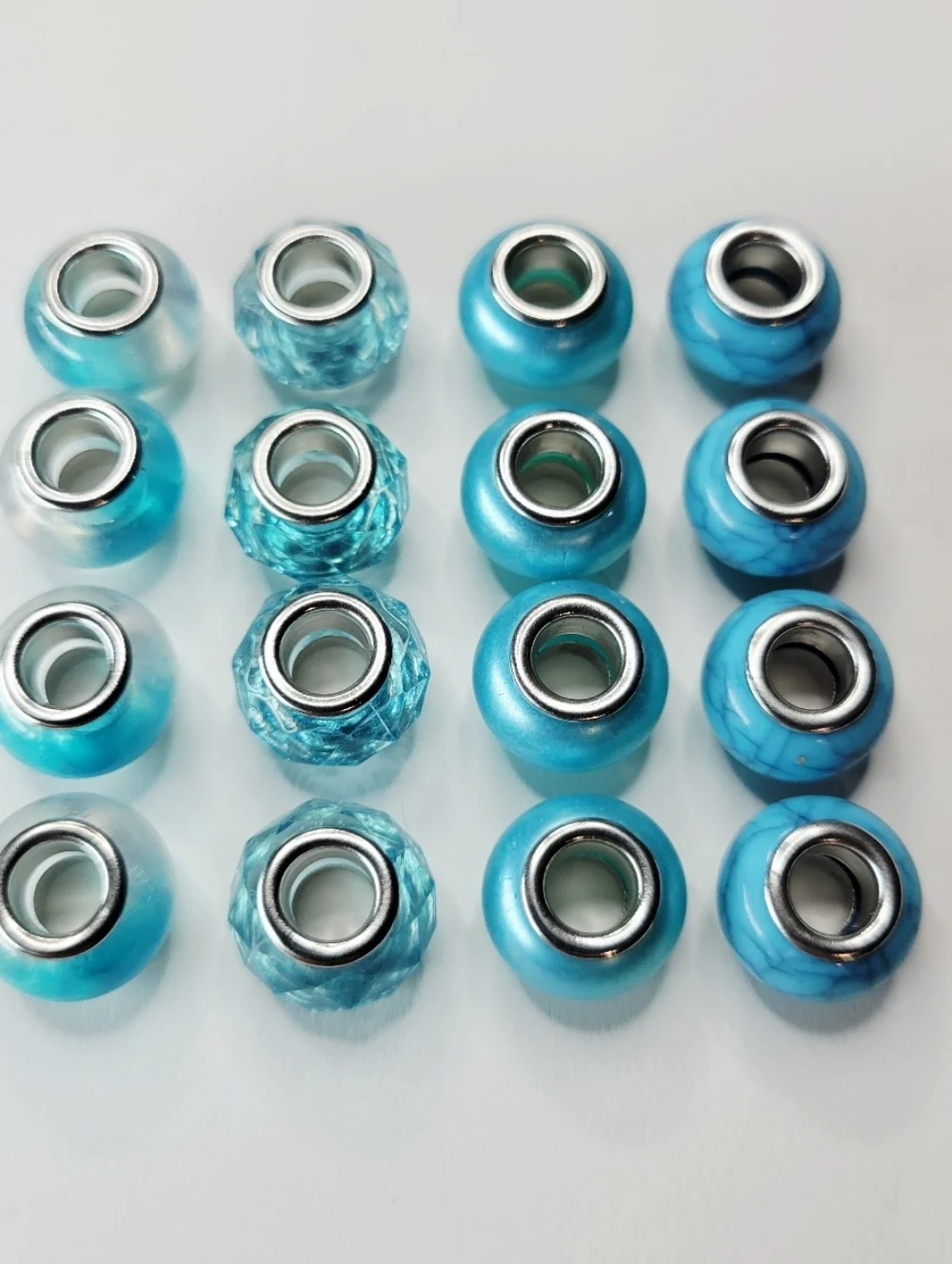 New! For Pandora 16 Aqua Blue And Silver Acrylic Large Hole European Charm Beads